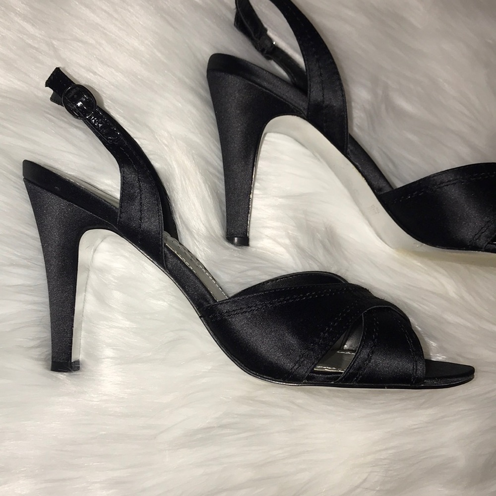 Black Satin Sling-back Heels